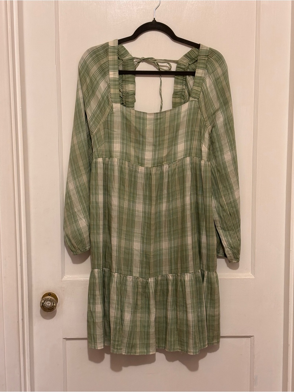 Green Plaid Long-Sleeve Women’s Dress